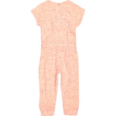 Mini girls coral ribbed jumpsuit